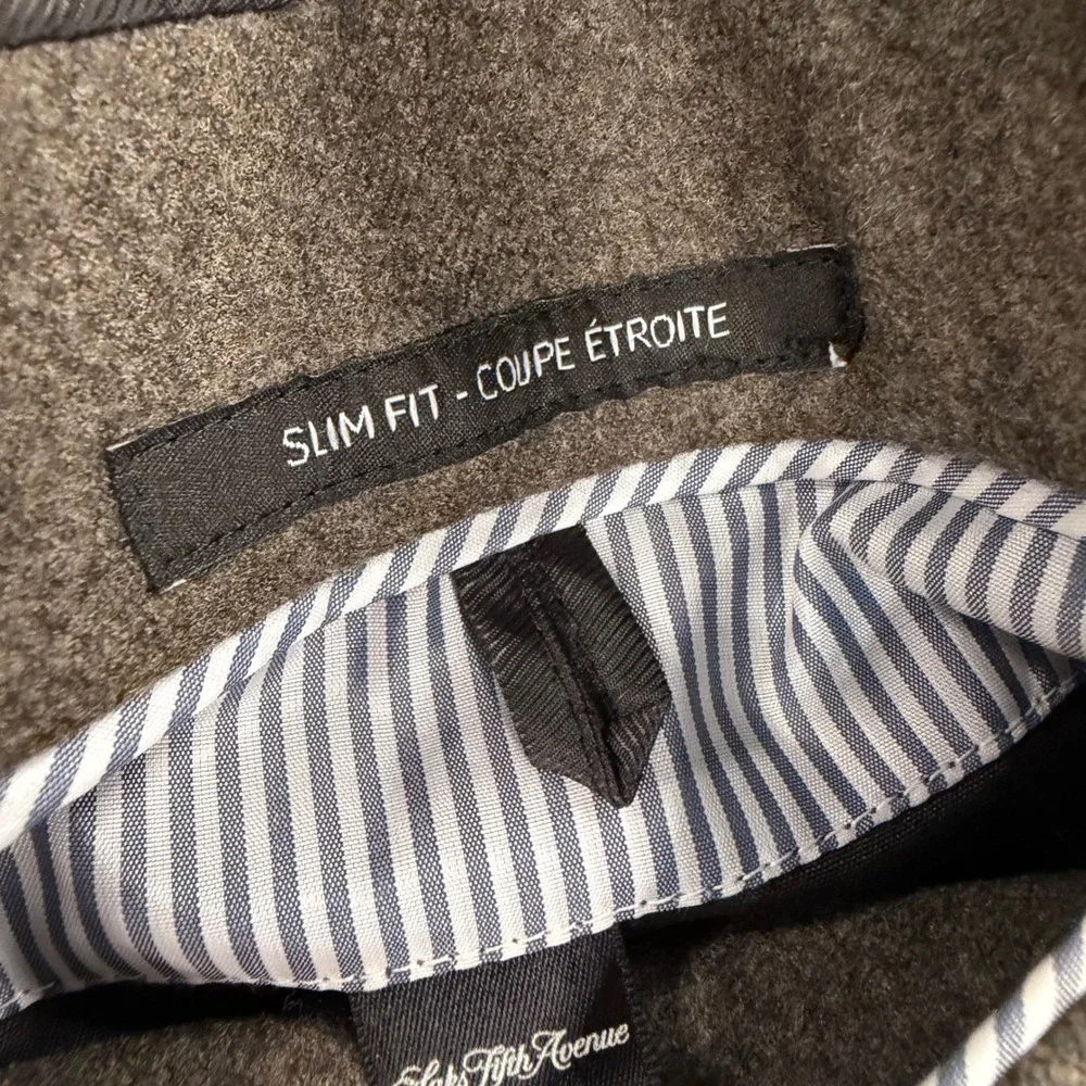 Saks Fifth Avenue Mens Gray 100% Wool Slim Fit Two Button Blazer Sport Coat 46R